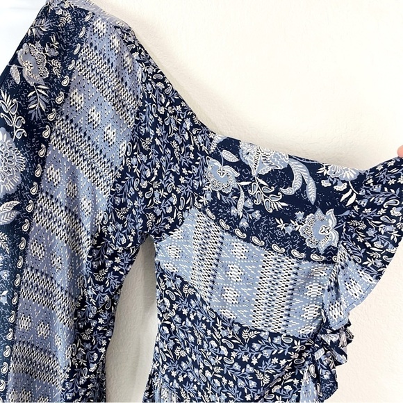 Angie Mix Print Bell Ruffle Sleeve Boho Kimono Size L - Picture 7 of 10